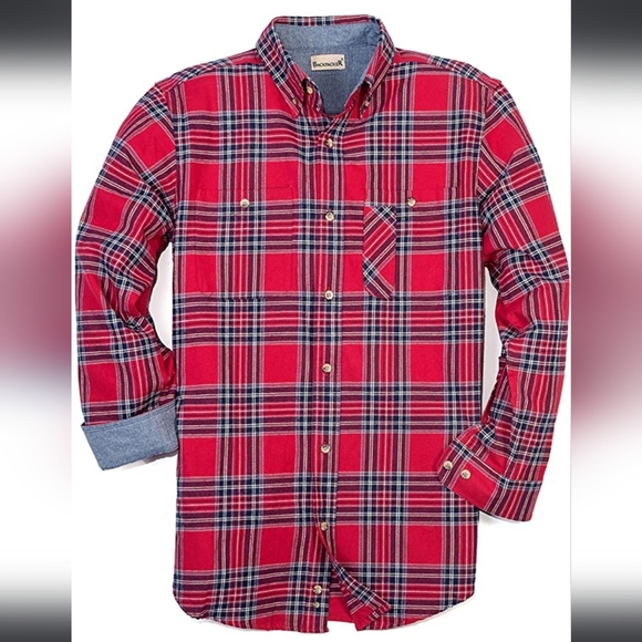 Backpacker Red Stuart Tartan Plaid Flannel Shirt Contrast Chambray Outdoor - Picture 8 of 8